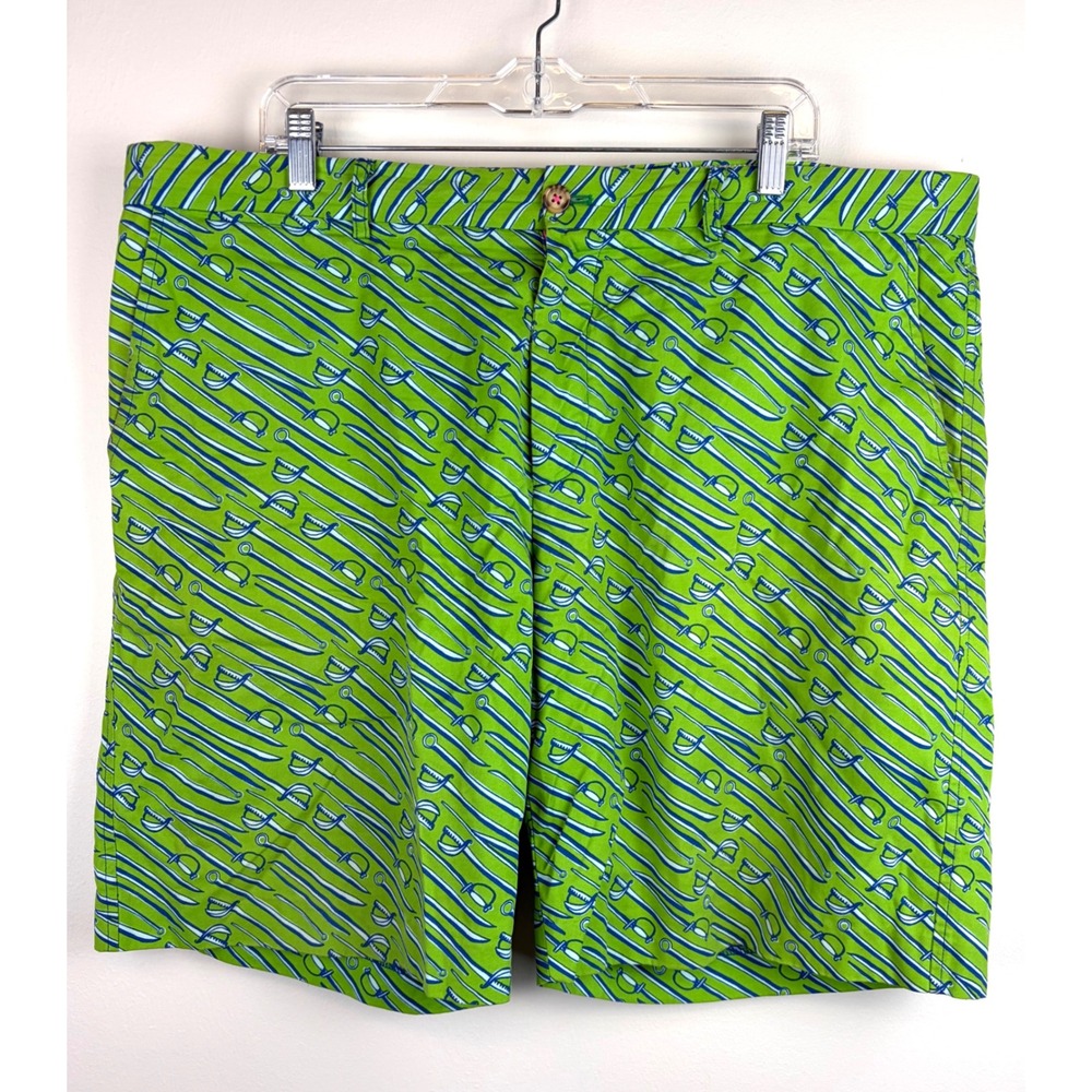 Lilly Pulitzer Mens Stuff Fitz Shorts 40 Green Sword Blue Green Cotton Beach